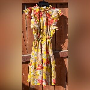 Anthropologie Left Coast Yellow Floral Dress Size Petite Small